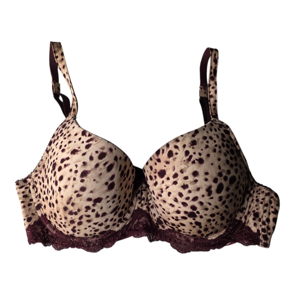 Marie Meili Women's Padded  Bra 34D, Plum/Burgundy & Cream‎ With Lace Trin